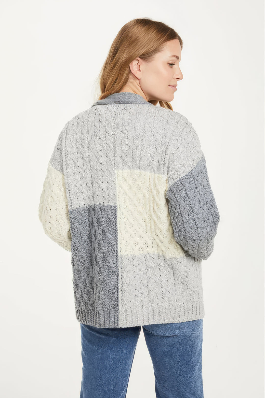Howth Aran Patchwork Irish Merino Wool Cardigan