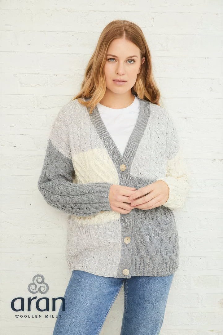 Howth Aran Patchwork Irish Merino Wool Cardigan