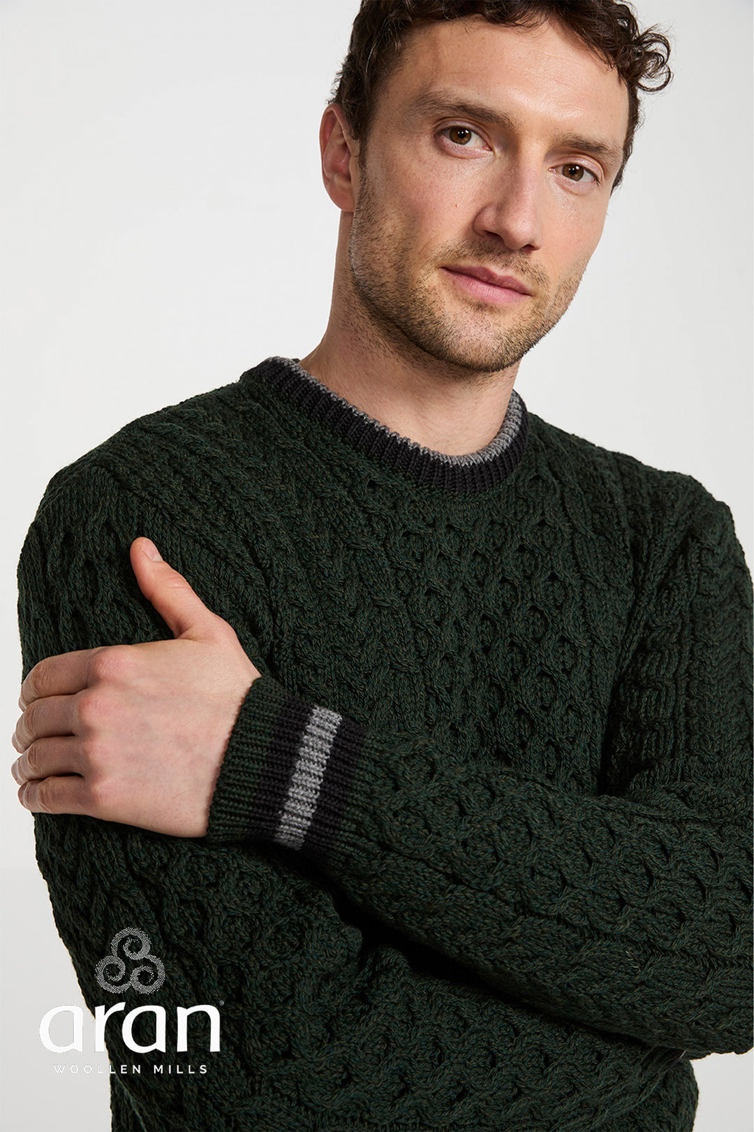 Aran Woollen Mills Stripe Crewneck Merino Wool Sweater