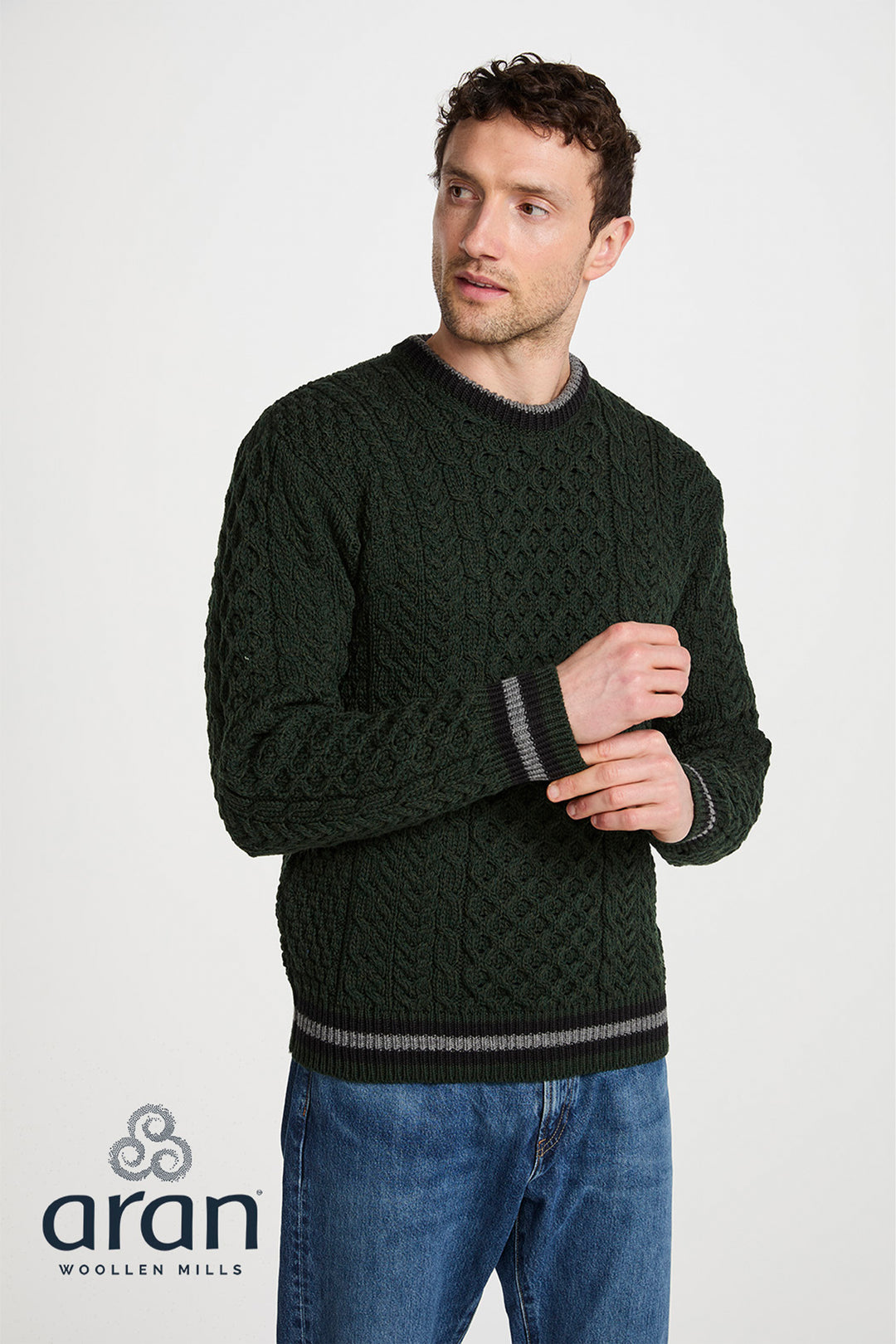 Aran Woollen Mills Stripe Crewneck Merino Wool Sweater