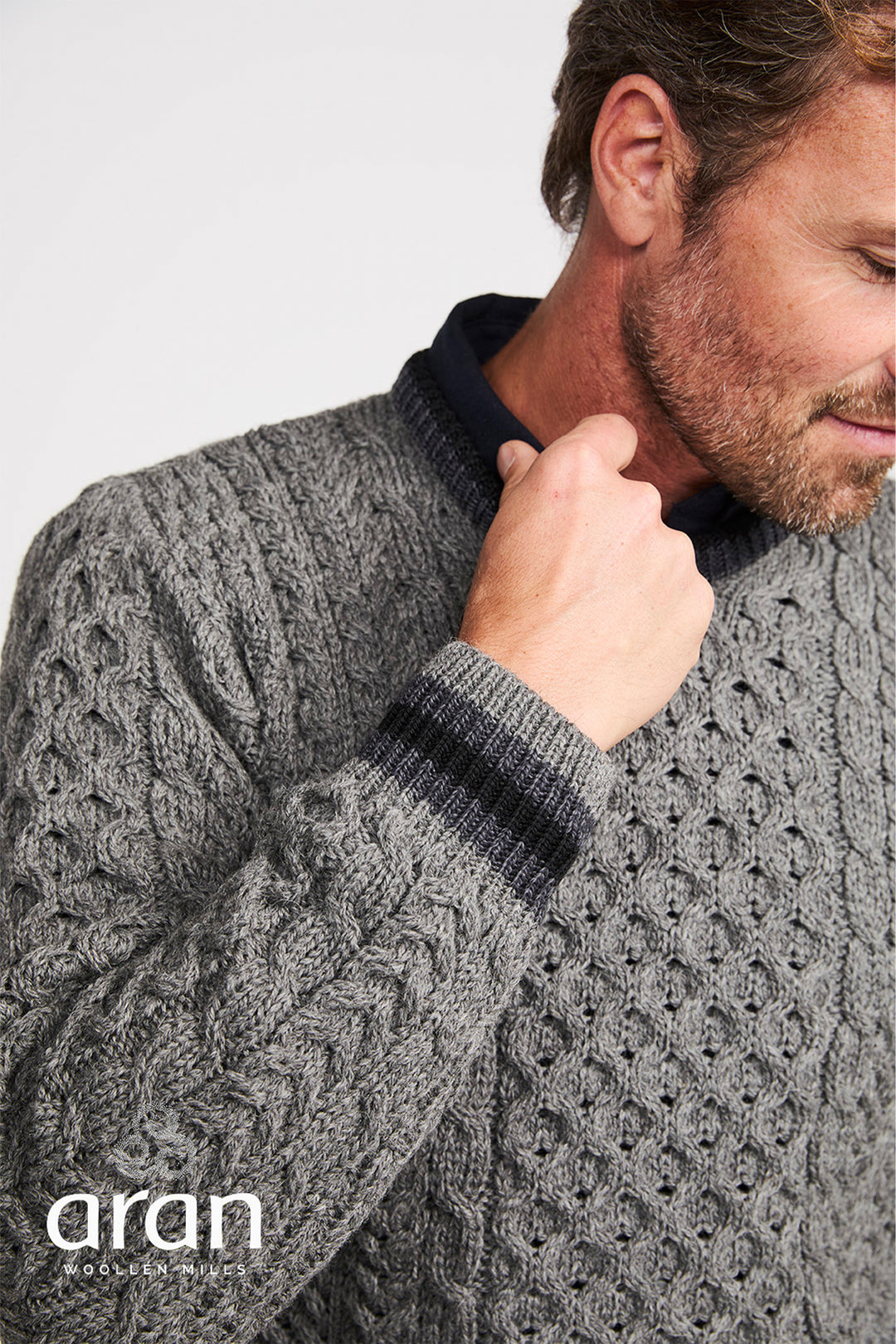 Aran Woollen Mills Stripe Crewneck Merino Wool Sweater