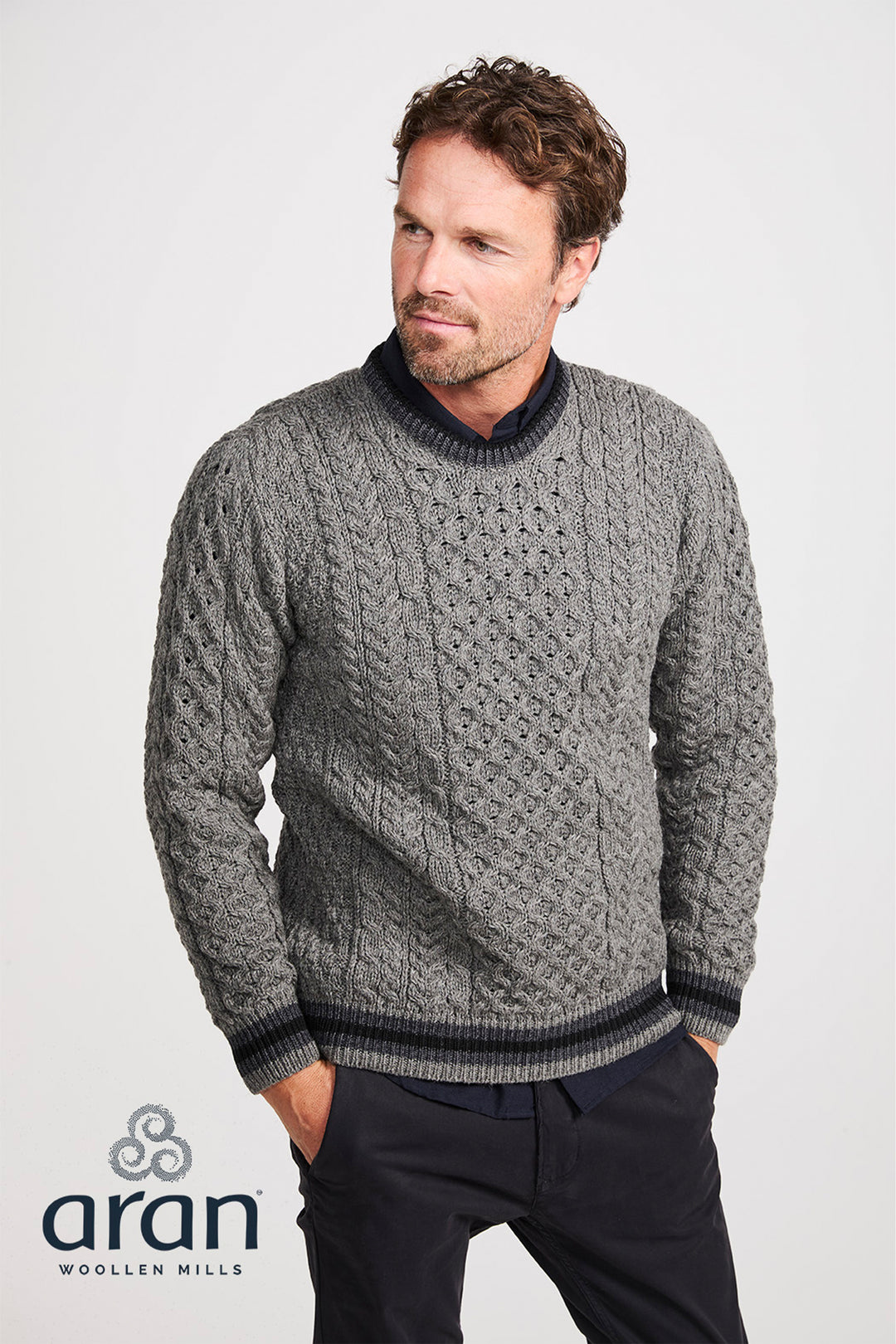 Aran Woollen Mills Stripe Crewneck Merino Wool Sweater