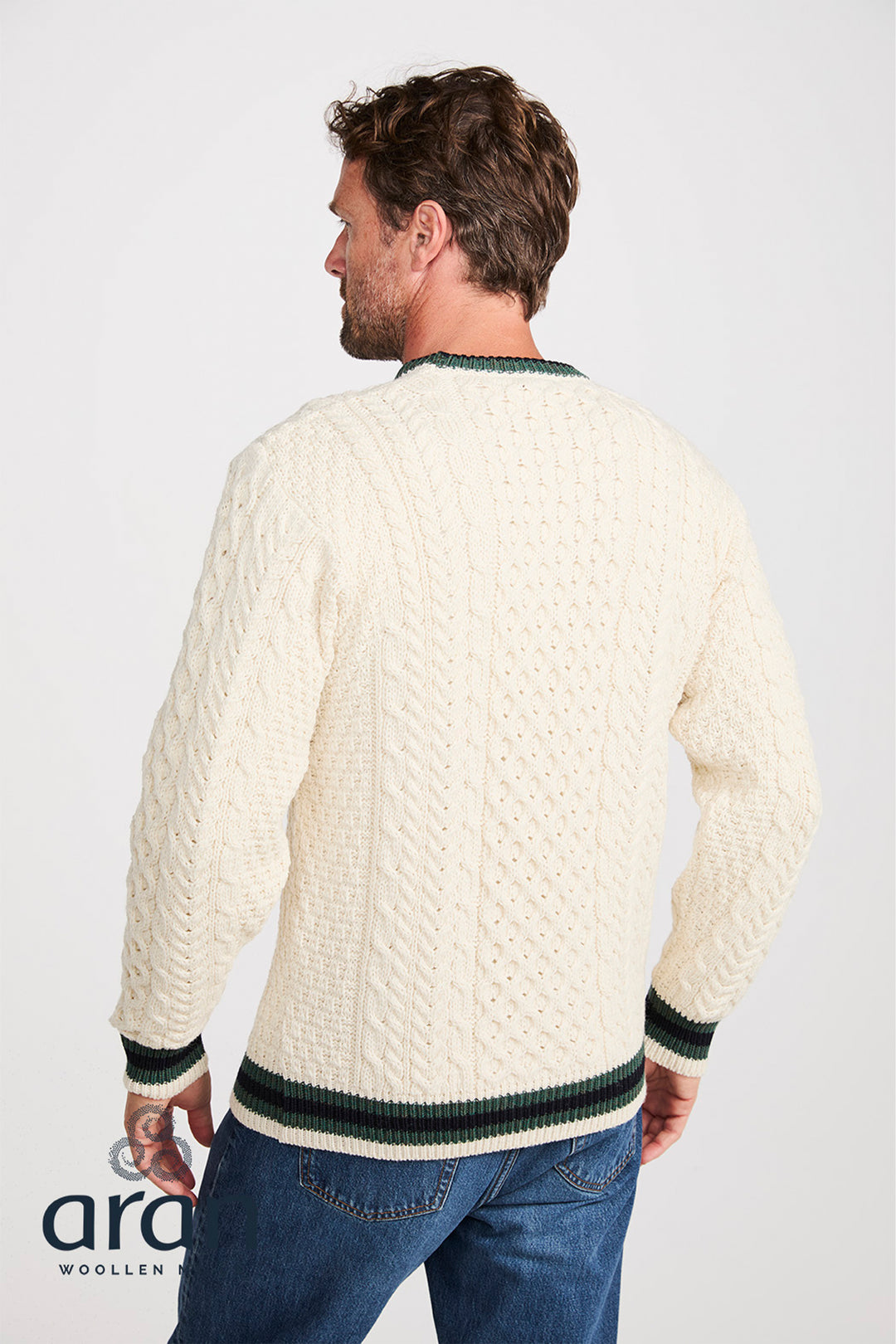 Aran Woollen Mills Stripe Crewneck Merino Wool Sweater
