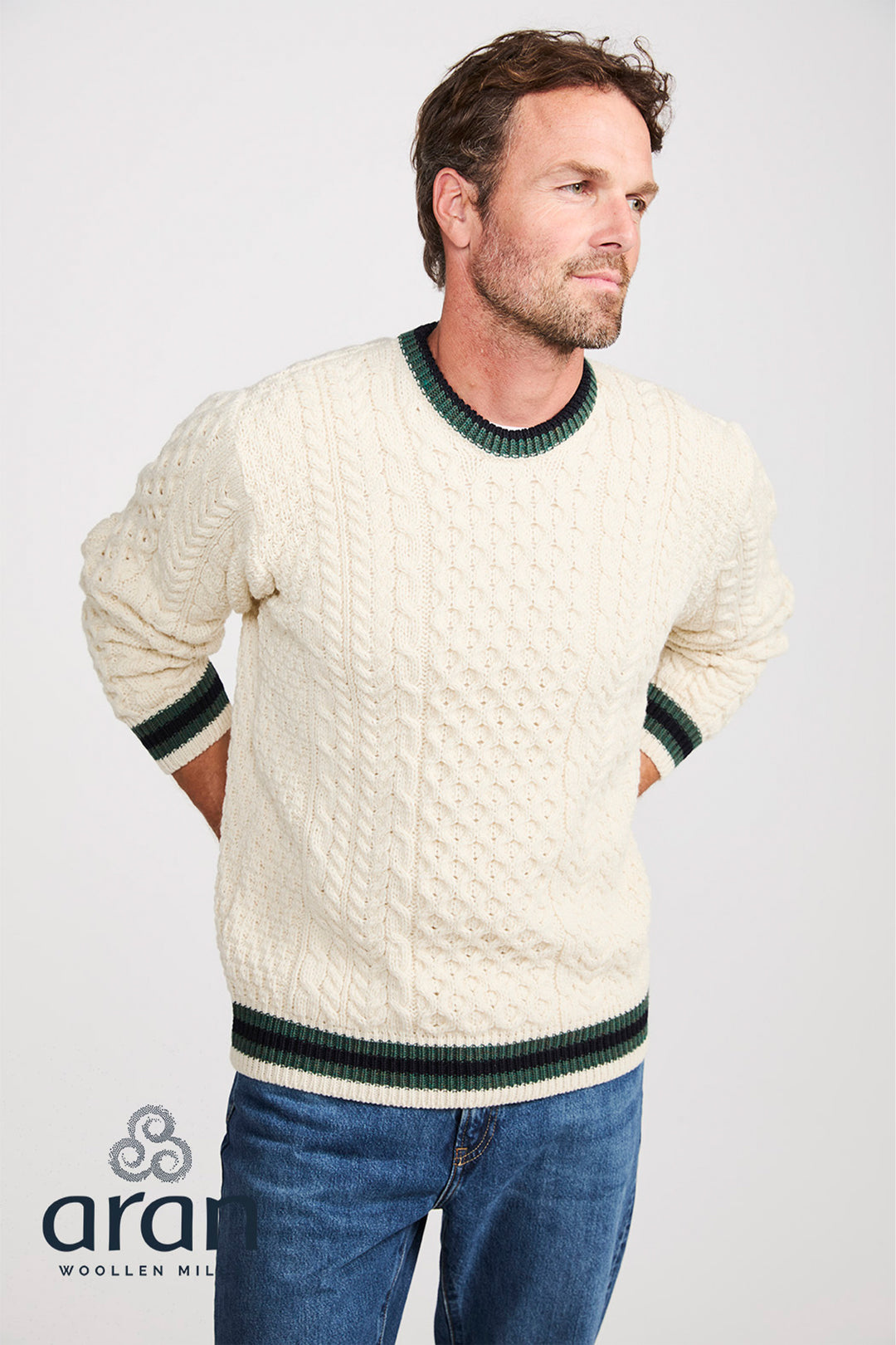 Aran Woollen Mills Stripe Crewneck Merino Wool Sweater
