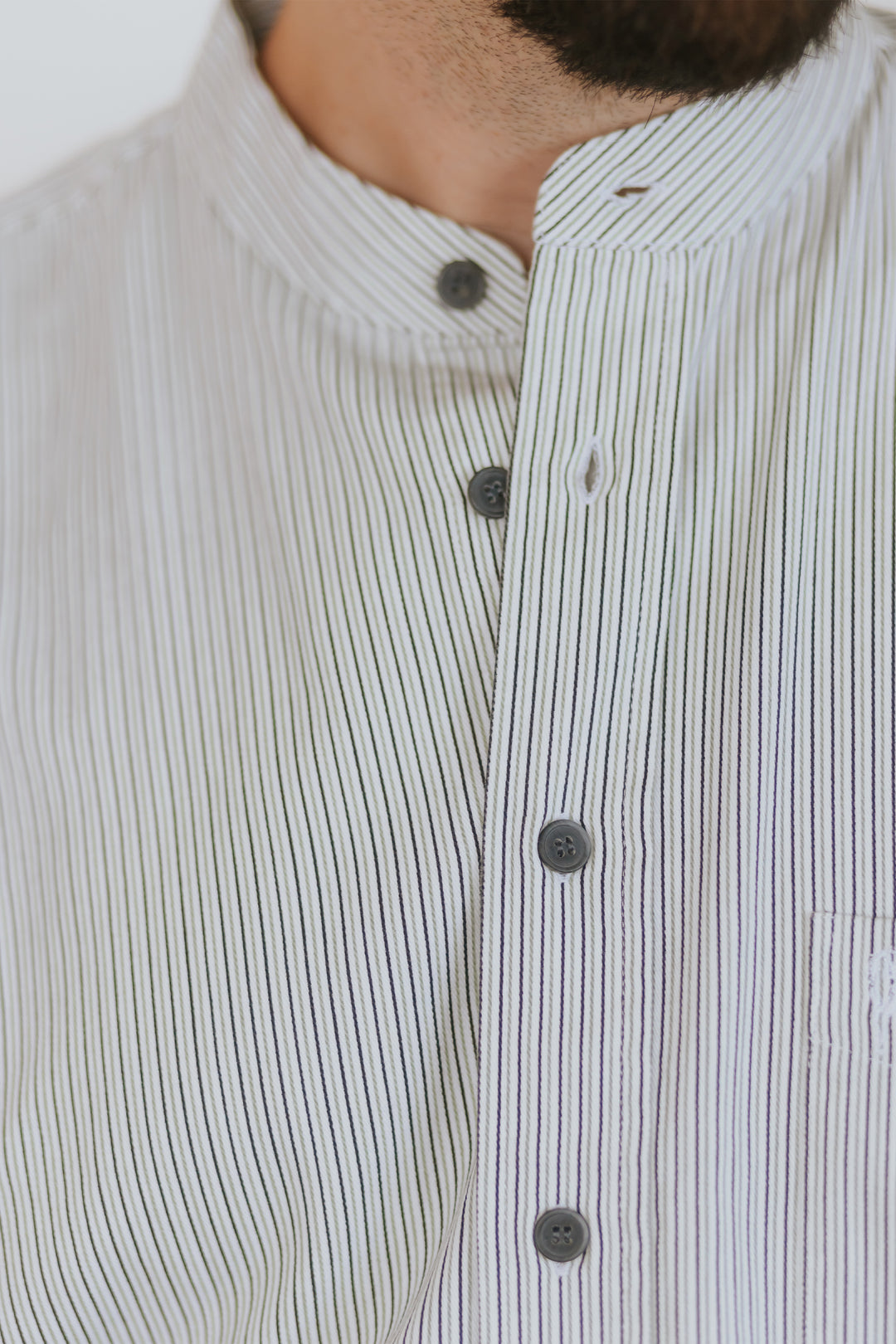 Traditional Black & White Stripe Collarless Button-Up Shirt – The Celtic  Ranch
