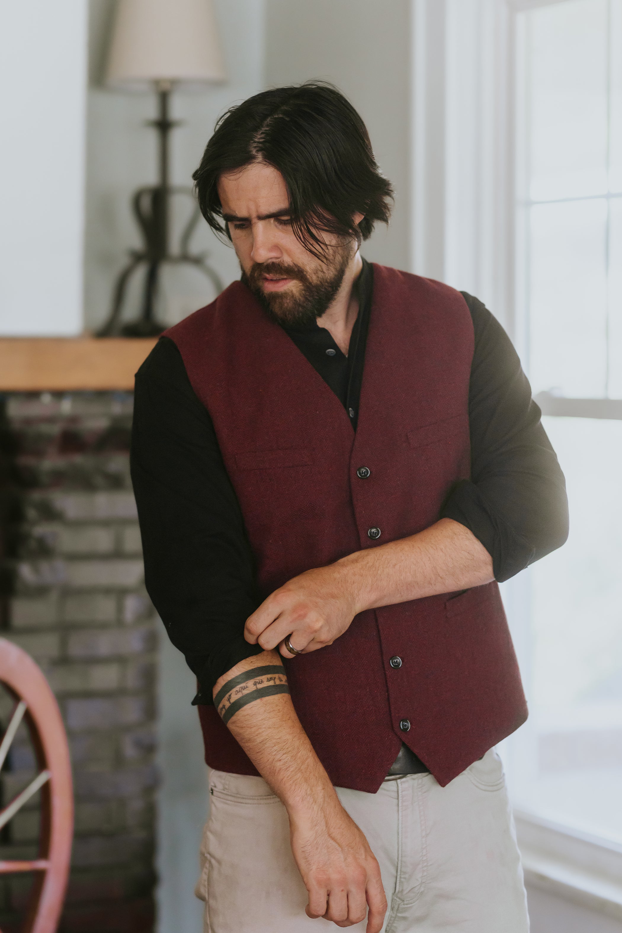 Men's Grey Wool Vest - Herringbone Waistcoat | The Celtic Ranch