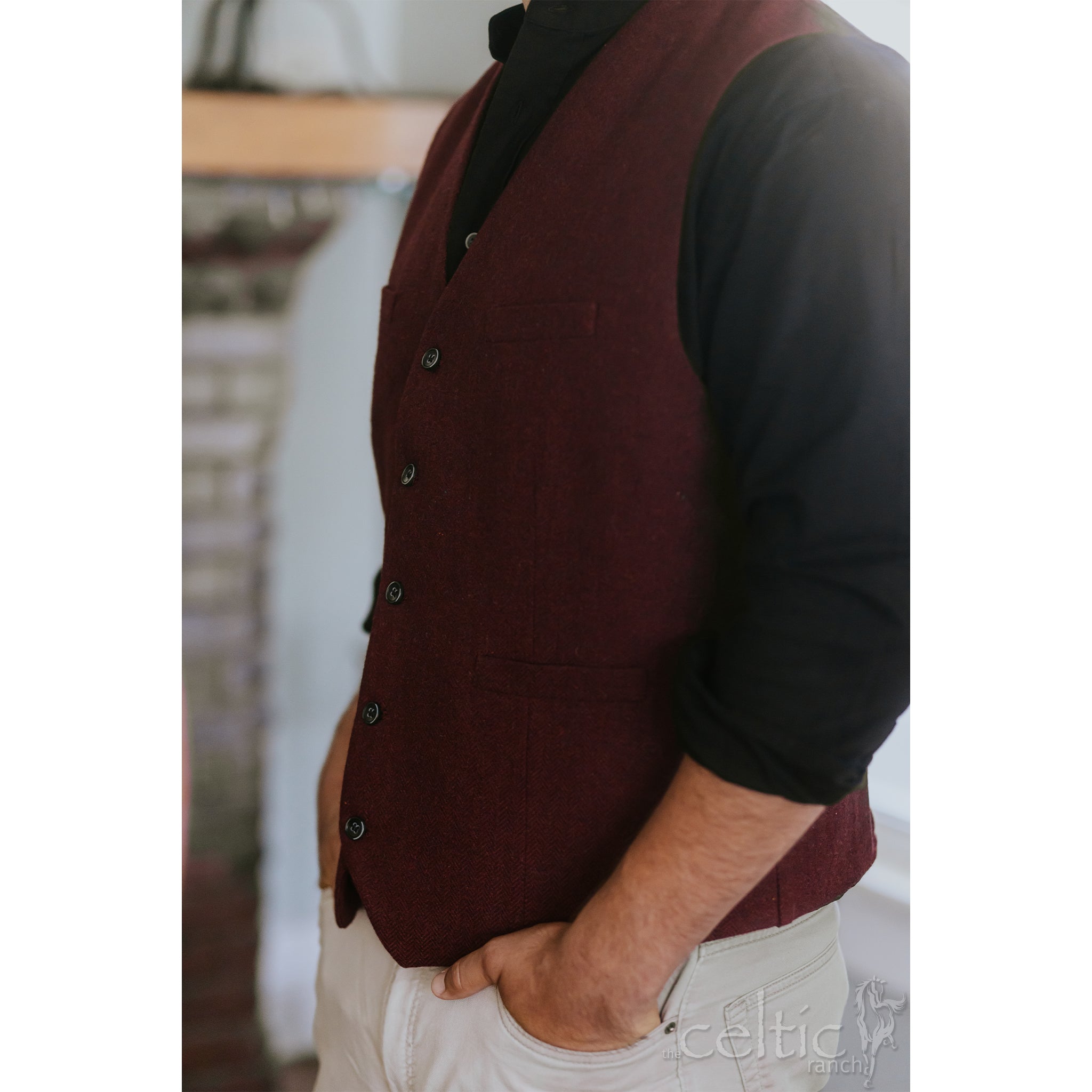 Men's Grey Wool Vest - Herringbone Waistcoat | The Celtic Ranch