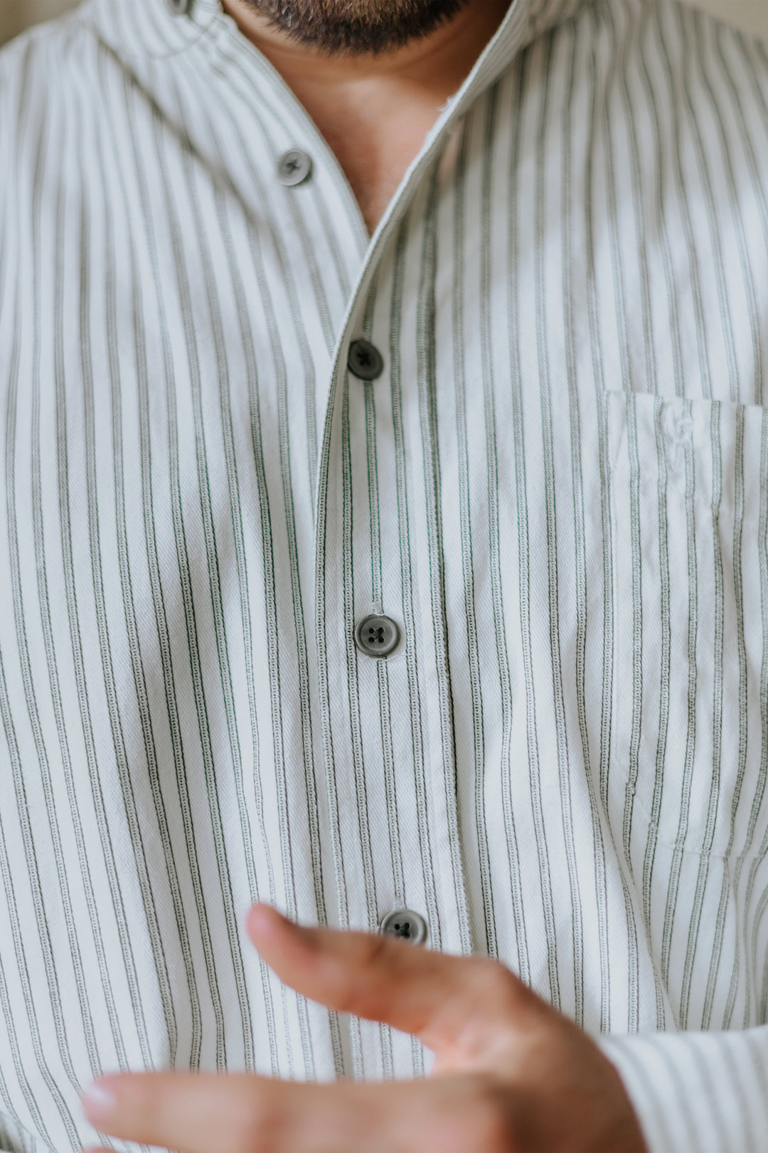 Celtic Ranchwear Green &amp; White Striped Grandfather Shirt