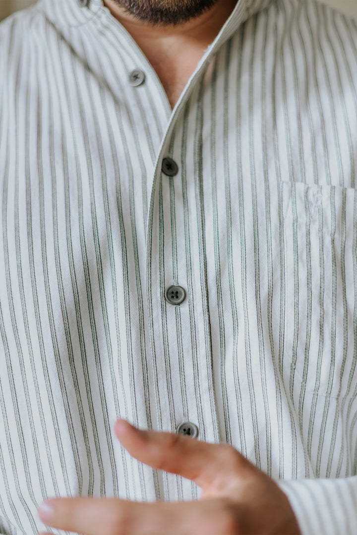 Celtic Ranchwear Green &amp; White Striped Grandfather Shirt