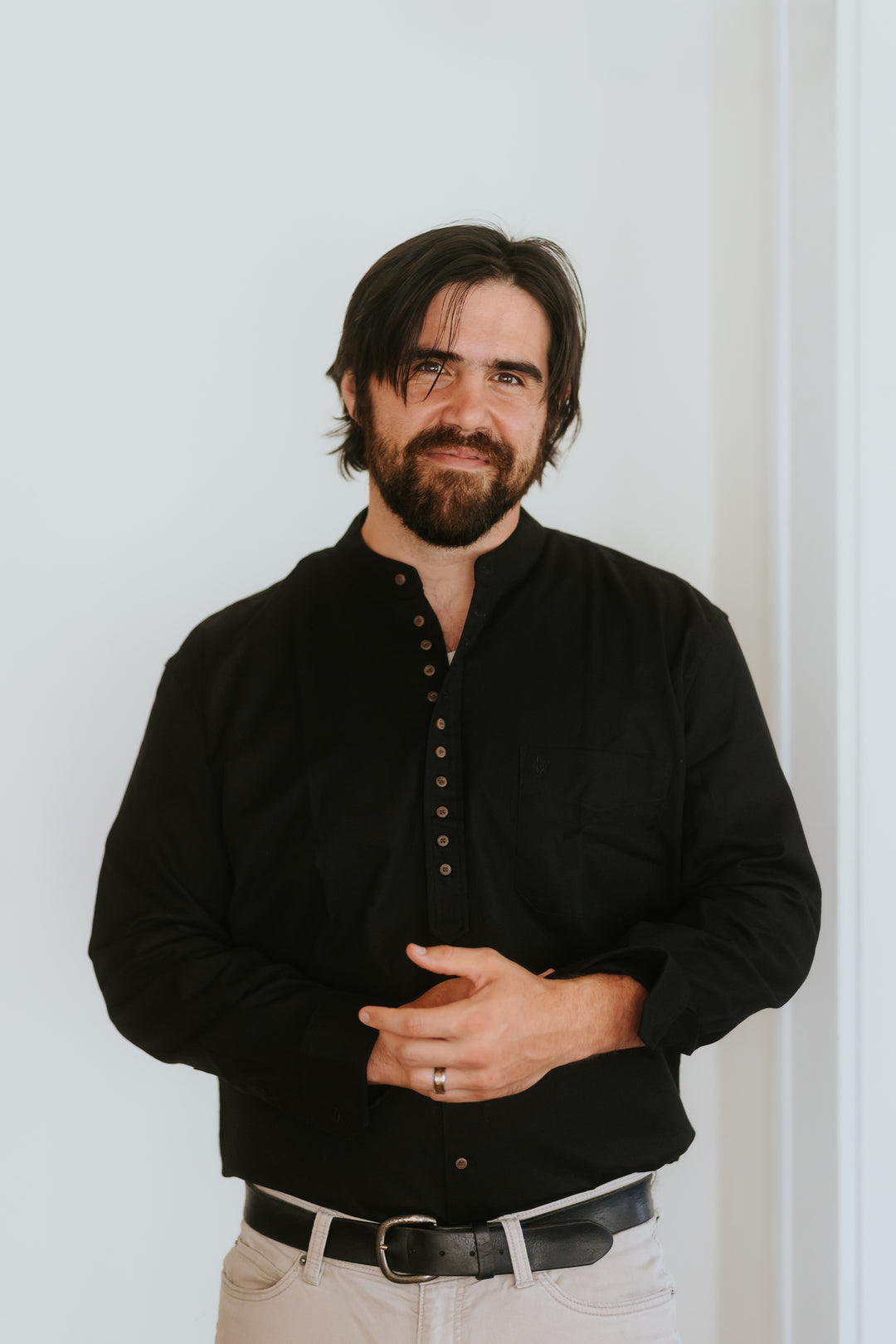 Collarless Grandfather Shirt | Men's Cotton & Linen Shirt  The Celtic Ranch