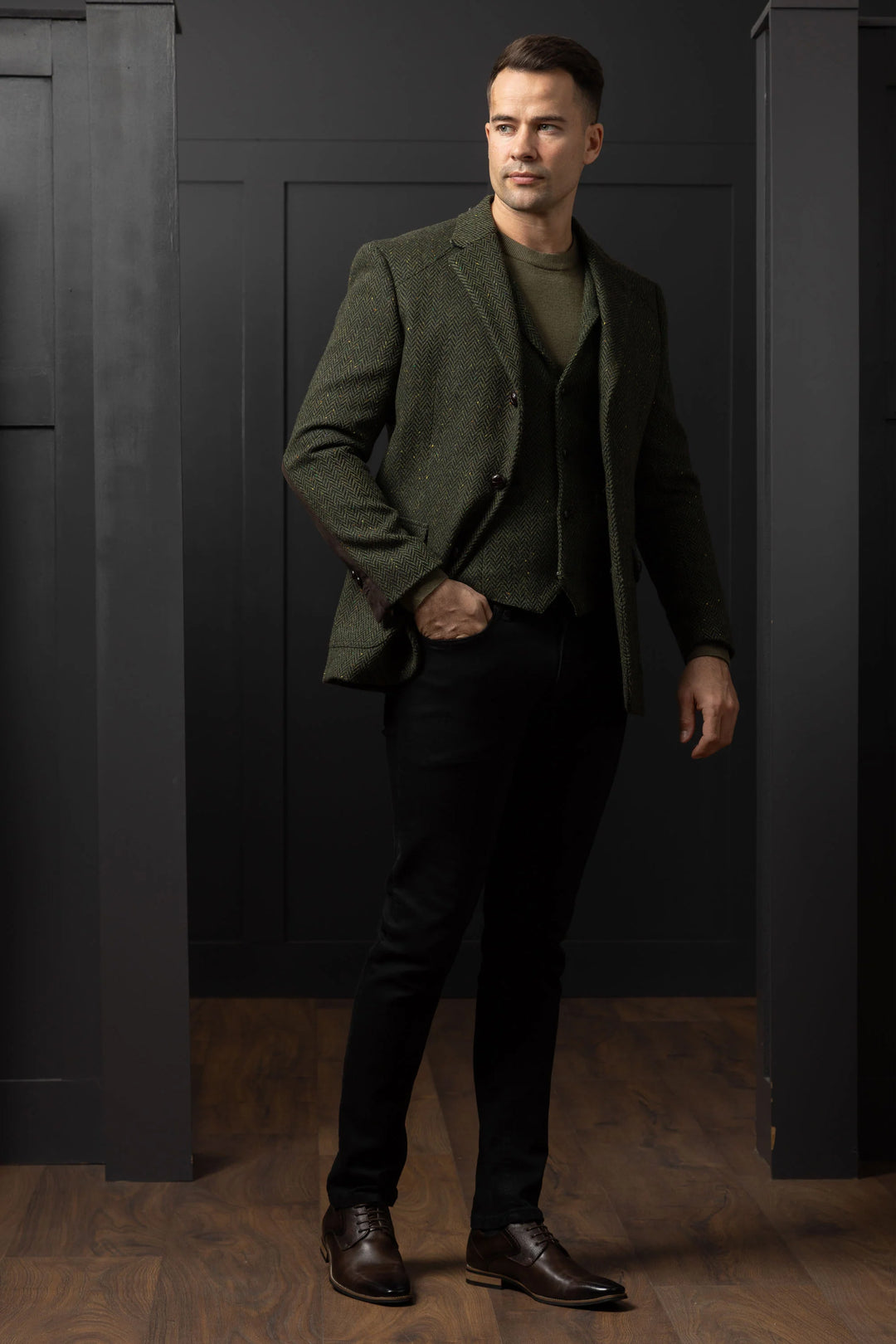 Green Herringbone Tweed Classic Fit Jacket