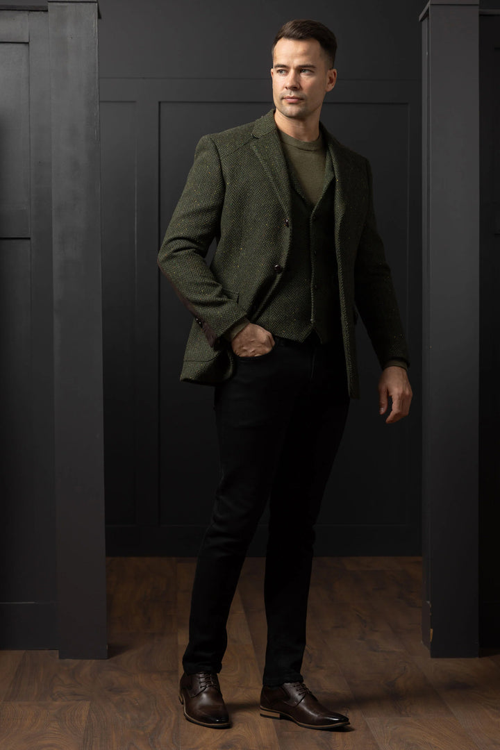 Green Herringbone Tweed Classic Fit Jacket