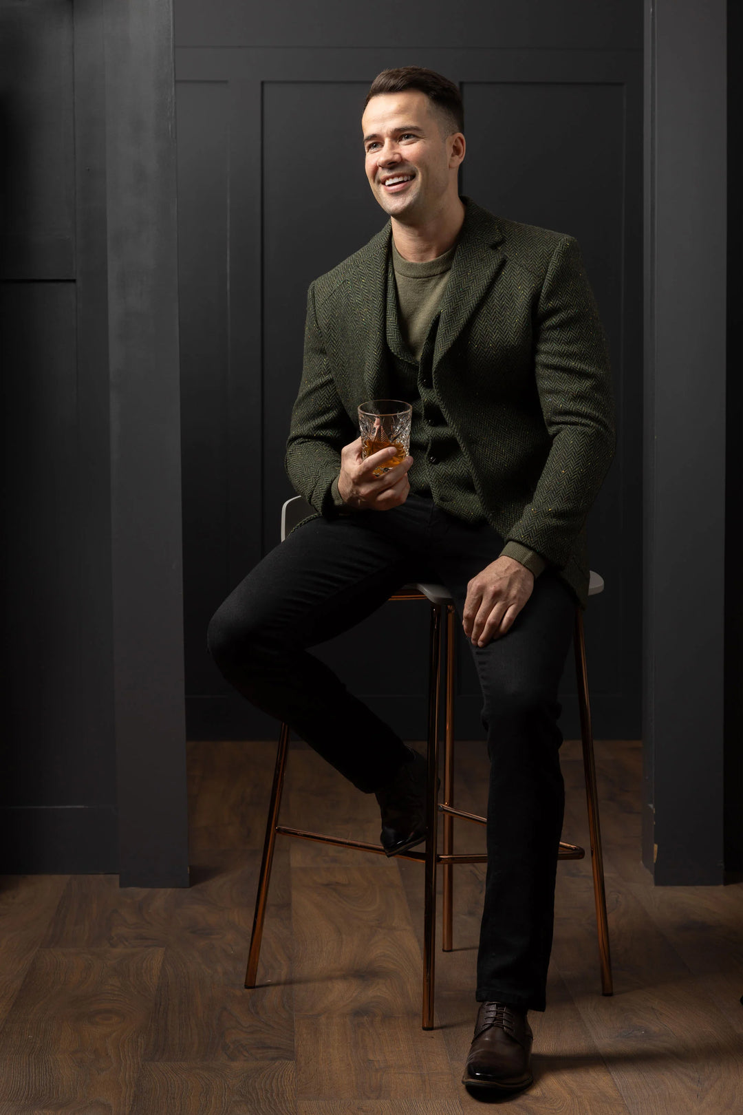 Green Herringbone Tweed Classic Fit Jacket