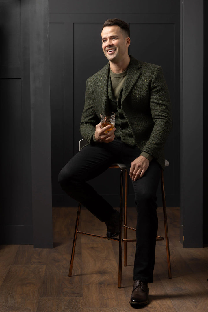 Green Herringbone Tweed Classic Fit Jacket