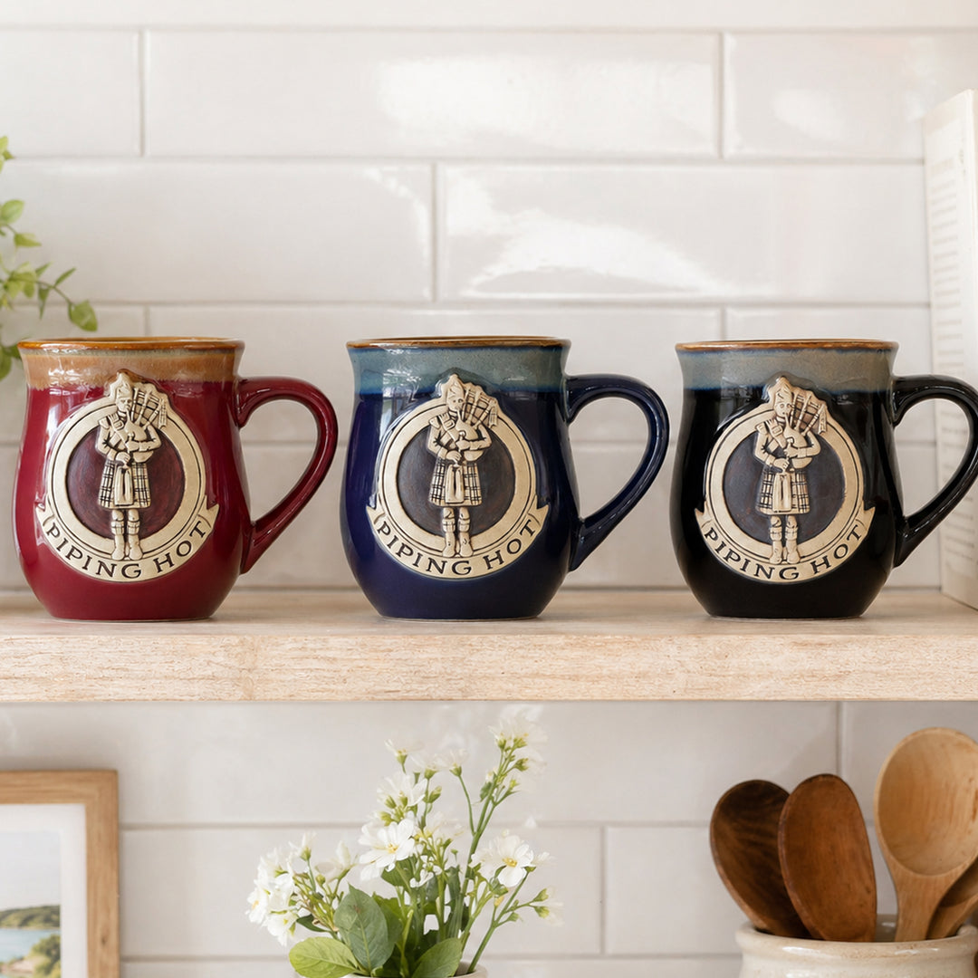 Stoneware Mug with “Piping Hot” Scottish Bagpiper