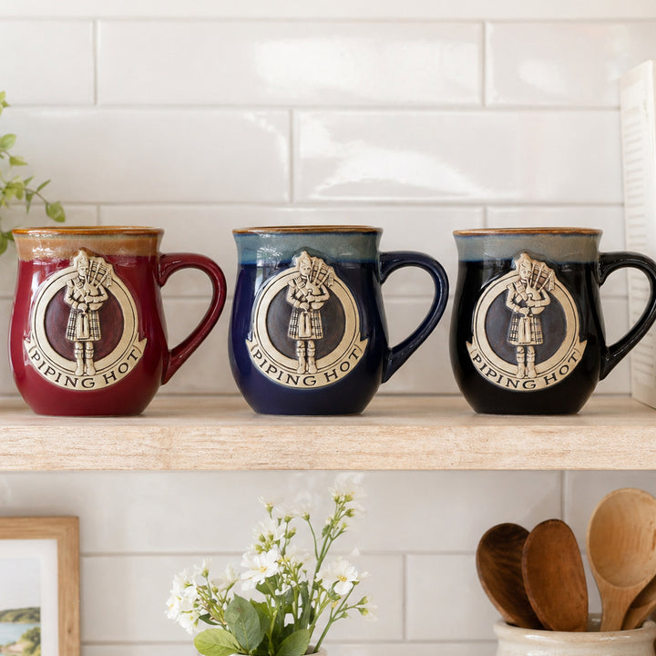 Stoneware Mug with “Piping Hot” Scottish Bagpiper