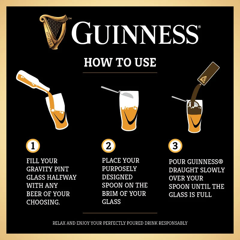 Guinness how-to use guide on a black background with gold accents