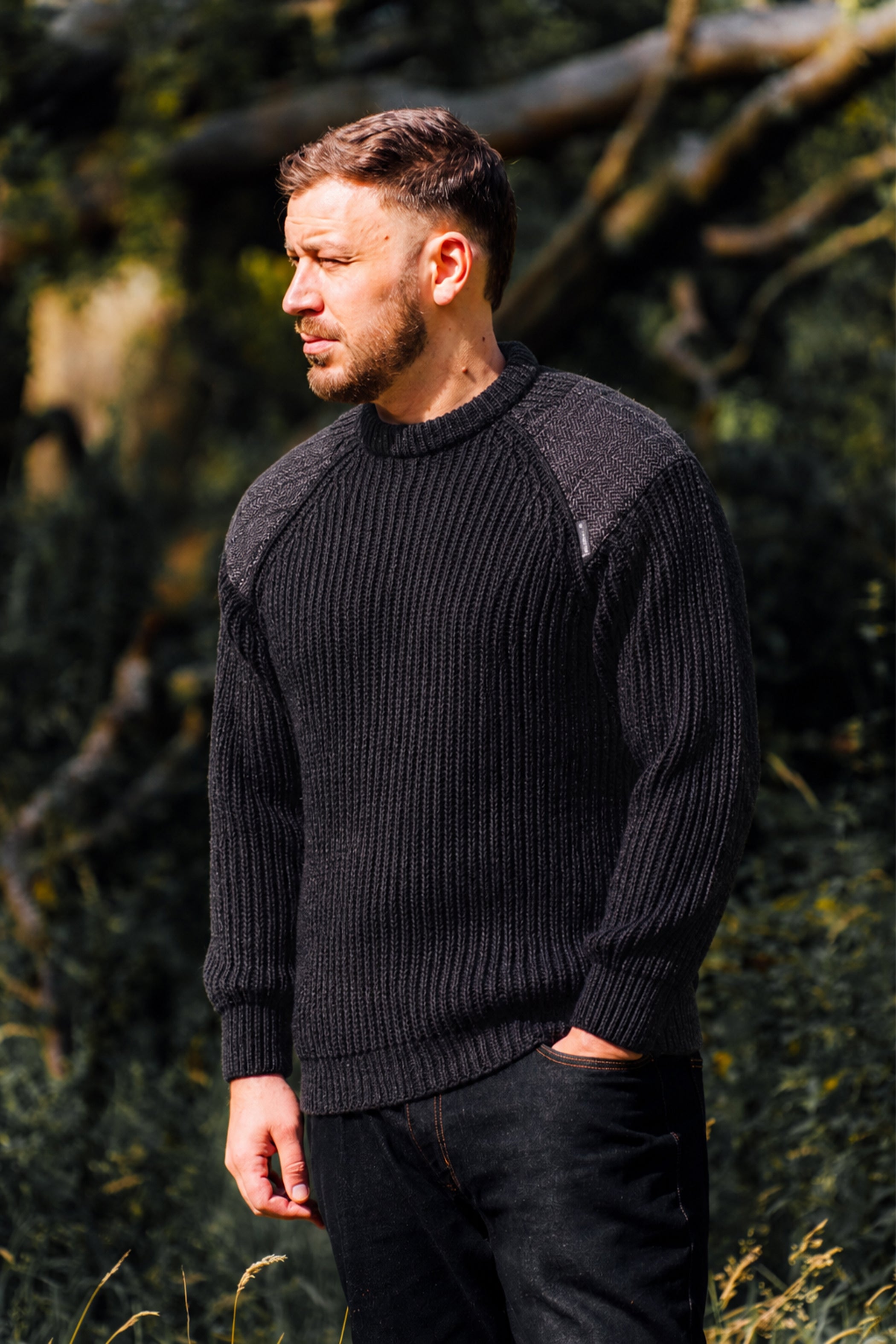 Men's Raglan Sleeve Crew Neck Wool Jumper With Harris Tweed® – The