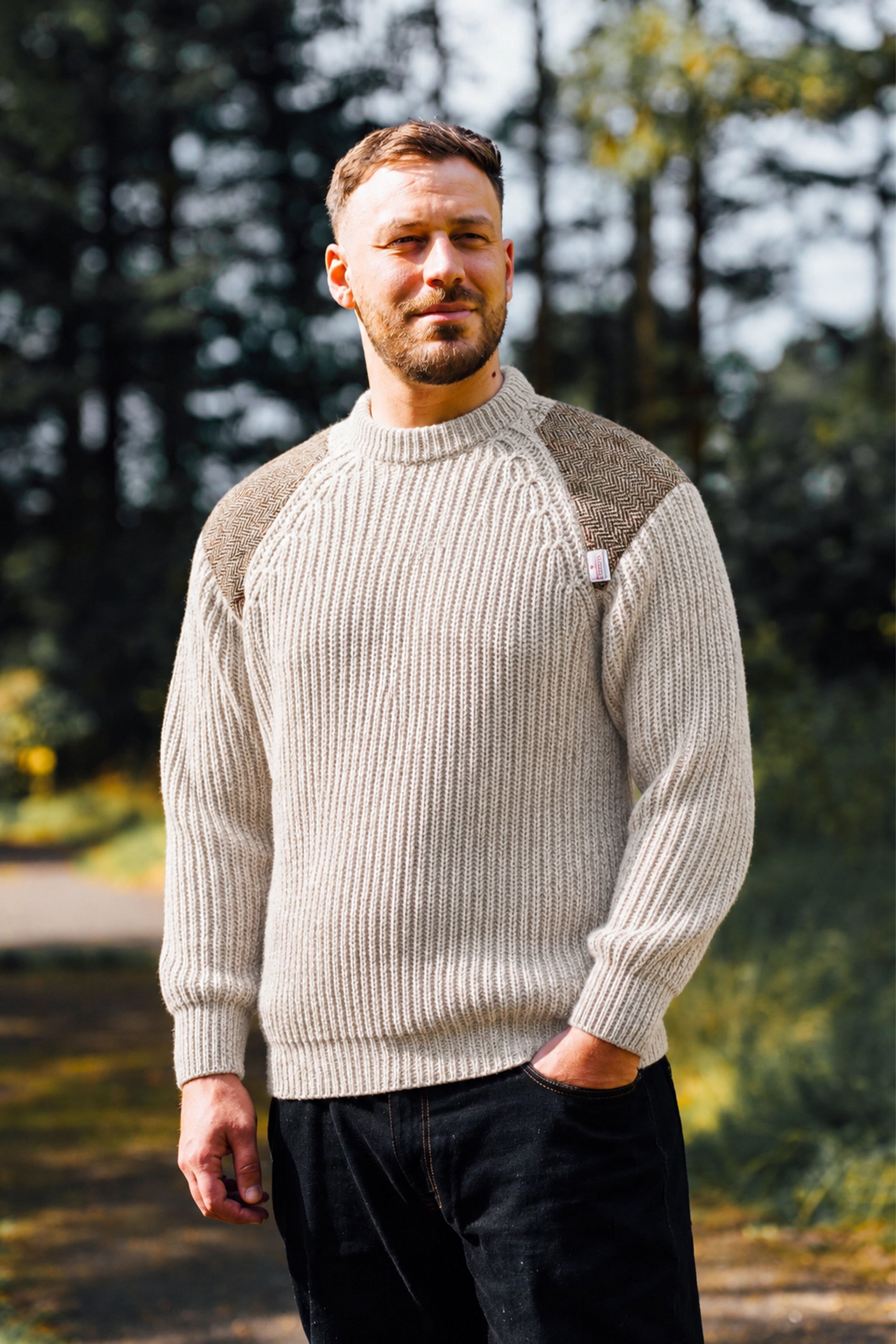 Men's Raglan Sleeve Crew Neck Wool Jumper With Harris Tweed® – The