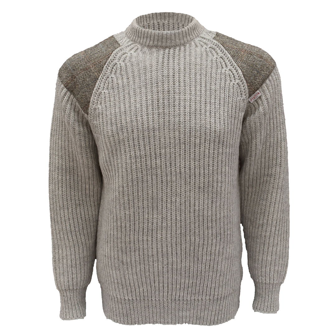 Raglan Sleeve Crew Neck Wool Jumper with Harris Tweed®