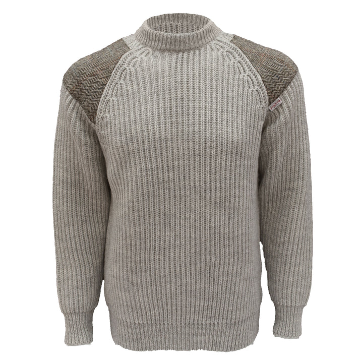 Raglan Sleeve Crew Neck Wool Jumper with Harris Tweed®