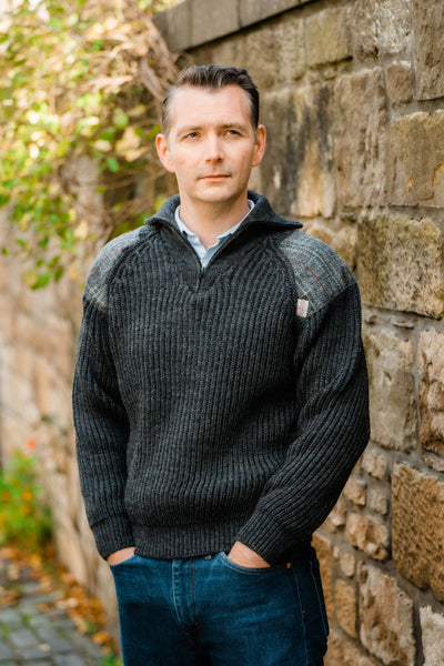 Men's Raglan Quarter Zip Wool Sweater With Harris Tweed® – The