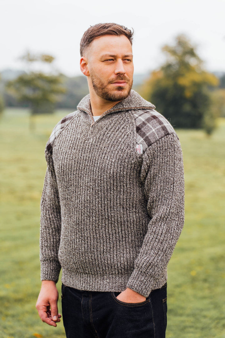 Men’s Raglan Quarter Zip Wool Sweater With Harris Tweed®