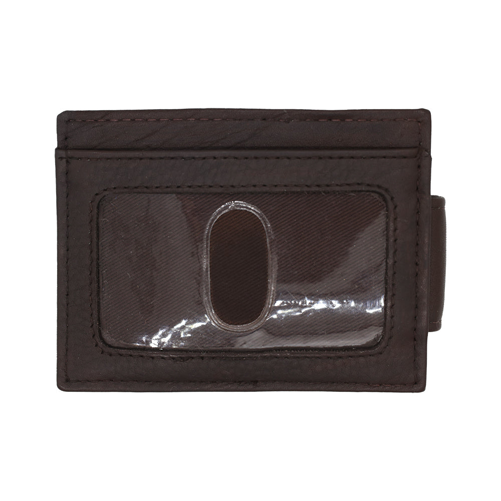 Leather Magnetic Money Clip with Card Holder and ID window