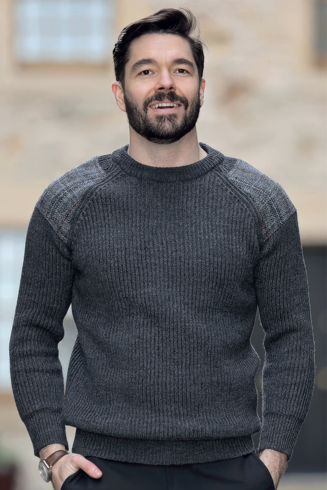 Men’s Army Sweater With Harris Tweed® Shoulder Patches – Bruar