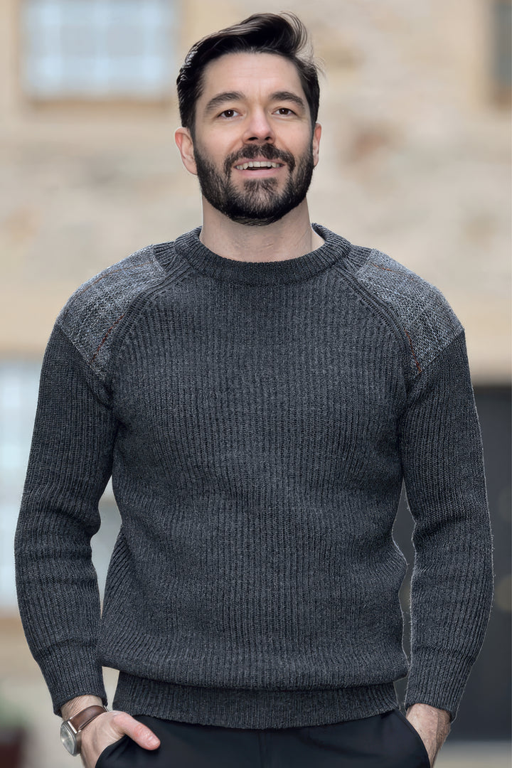 Men’s Army Sweater With Harris Tweed® Shoulder Patches – Bruar