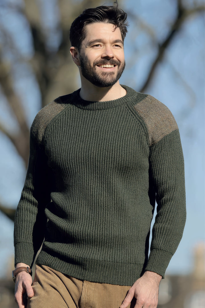 Men’s Army Sweater With Harris Tweed® Shoulder Patches – Bruar