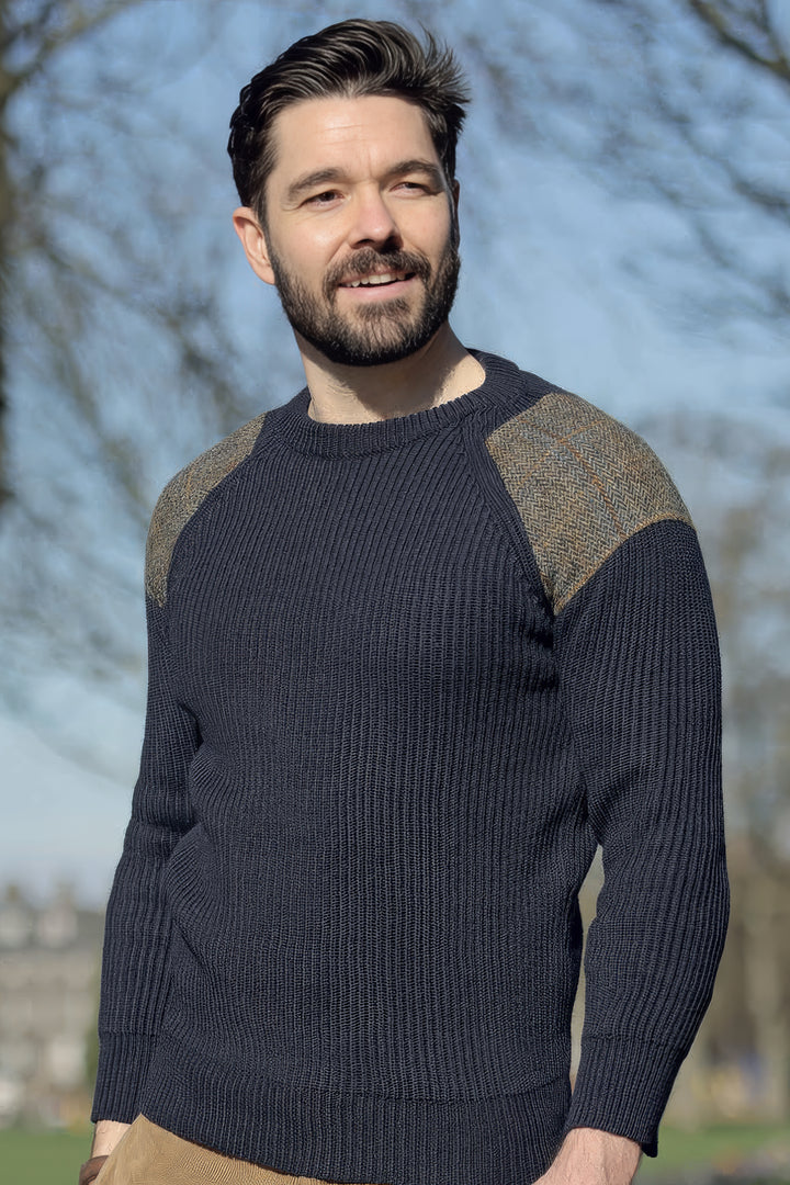 Men’s Army Sweater With Harris Tweed® Shoulder Patches – Bruar