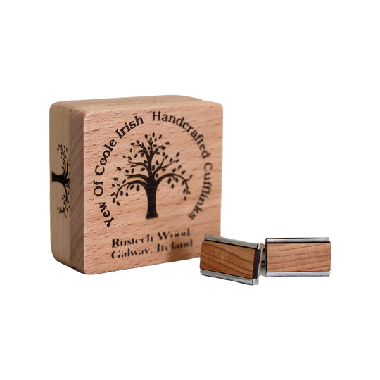 Rectangle Yew Wood Cufflinks with Box