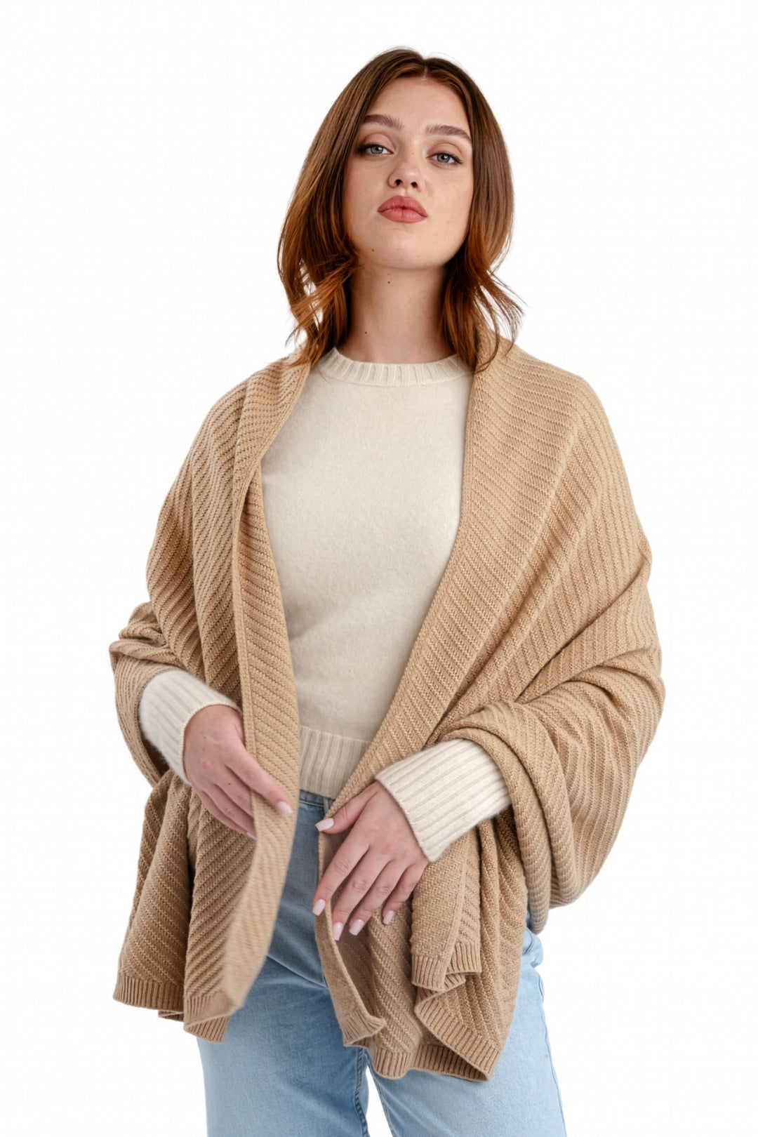 Cable Waffle Knit Ladies Shawl