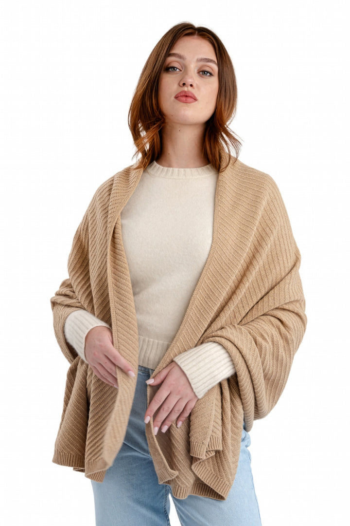 Cable Waffle Knit Ladies Shawl