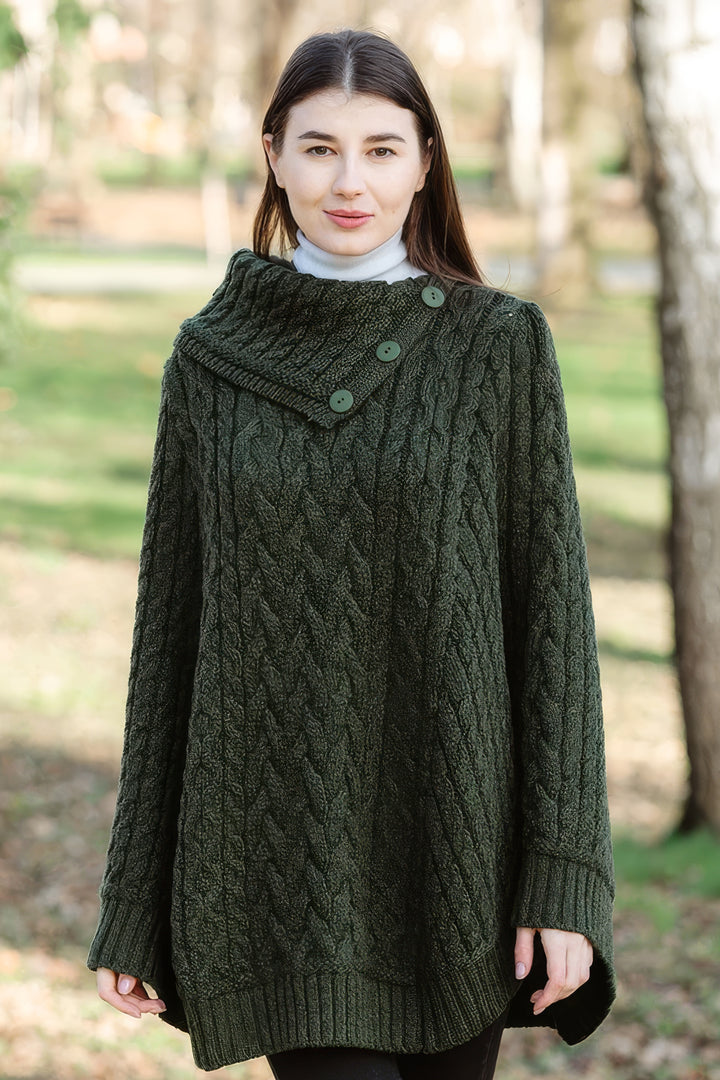 Women’s Merino Wool Cowl Neck Button Poncho
