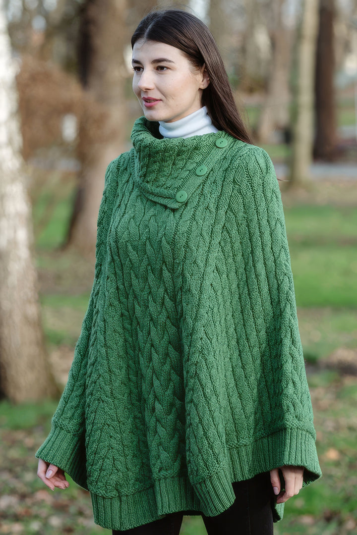 Women’s Merino Wool Cowl Neck Button Poncho