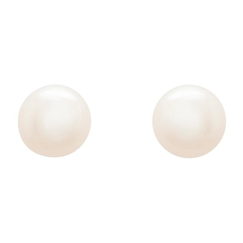 Pair of white pearl earrings on a white background