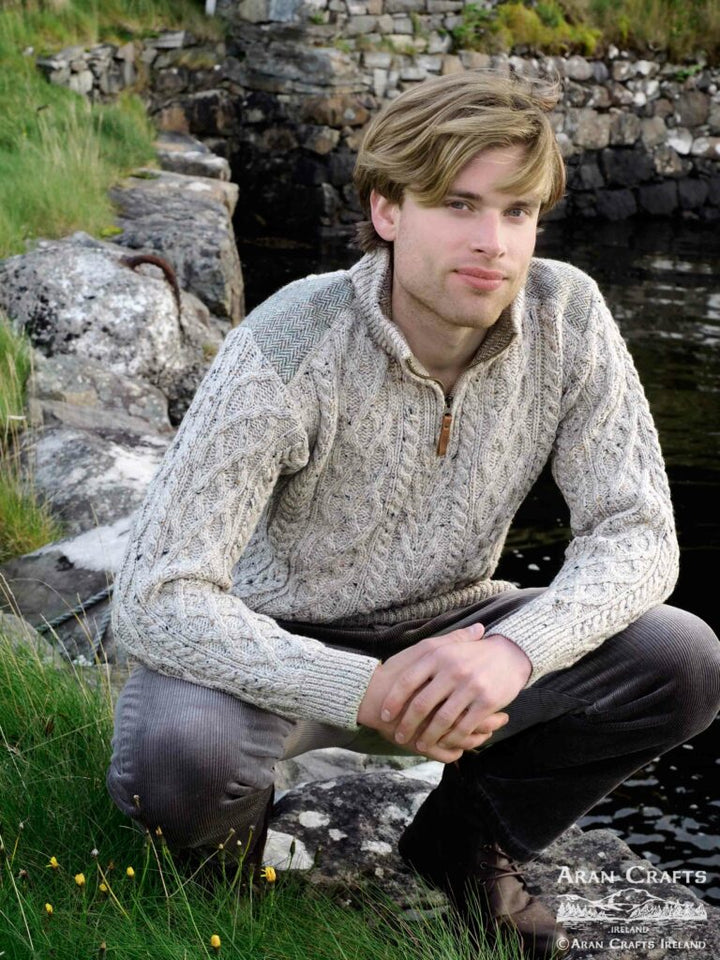 Curracloe Half Zip Sweater with Tweed Patch