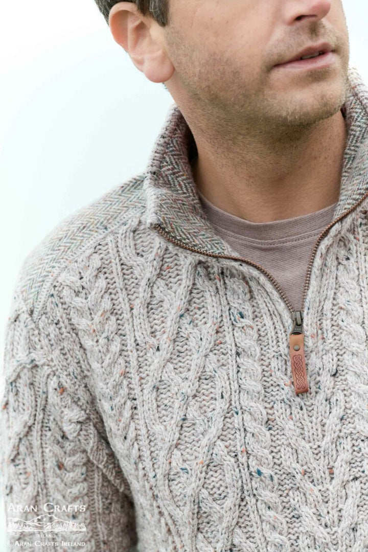 Curracloe Half Zip Sweater with Tweed Patch