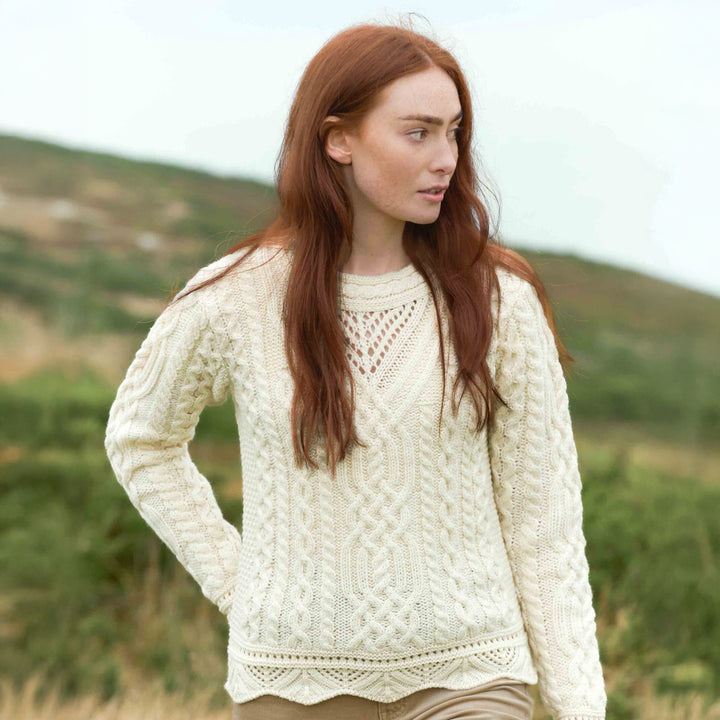 Scallop Hem Merino Wool Crew Neck Sweater for Women