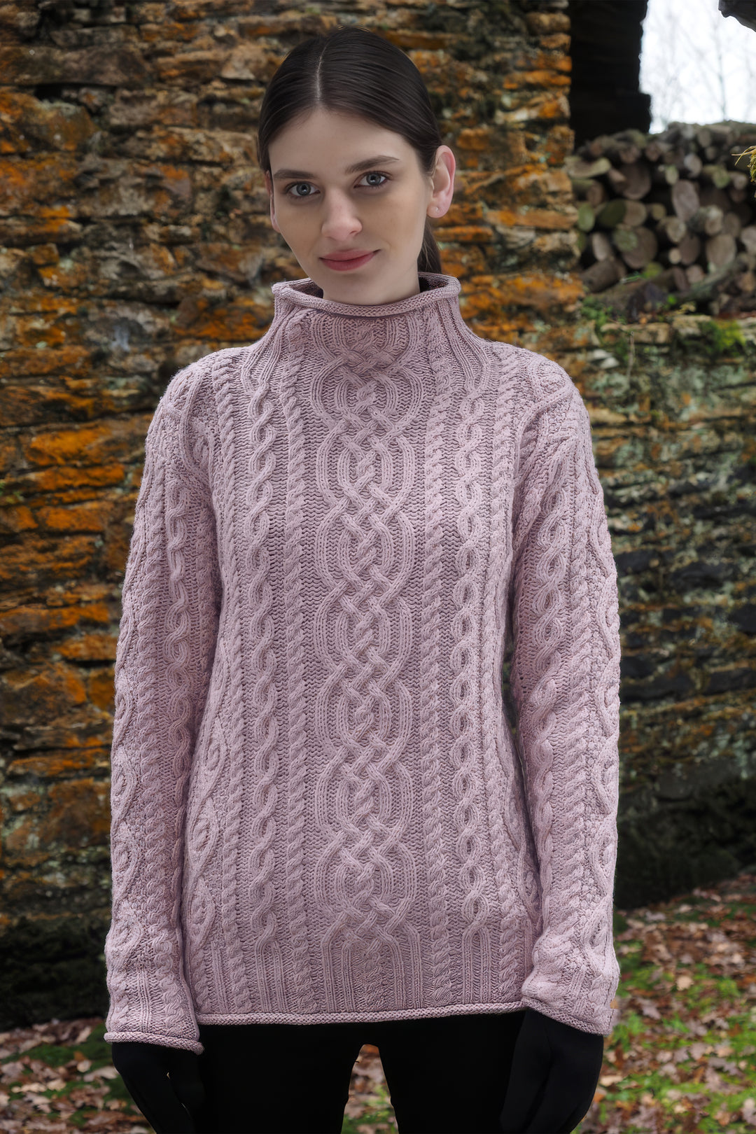 Aran Funnel Neck Sweater