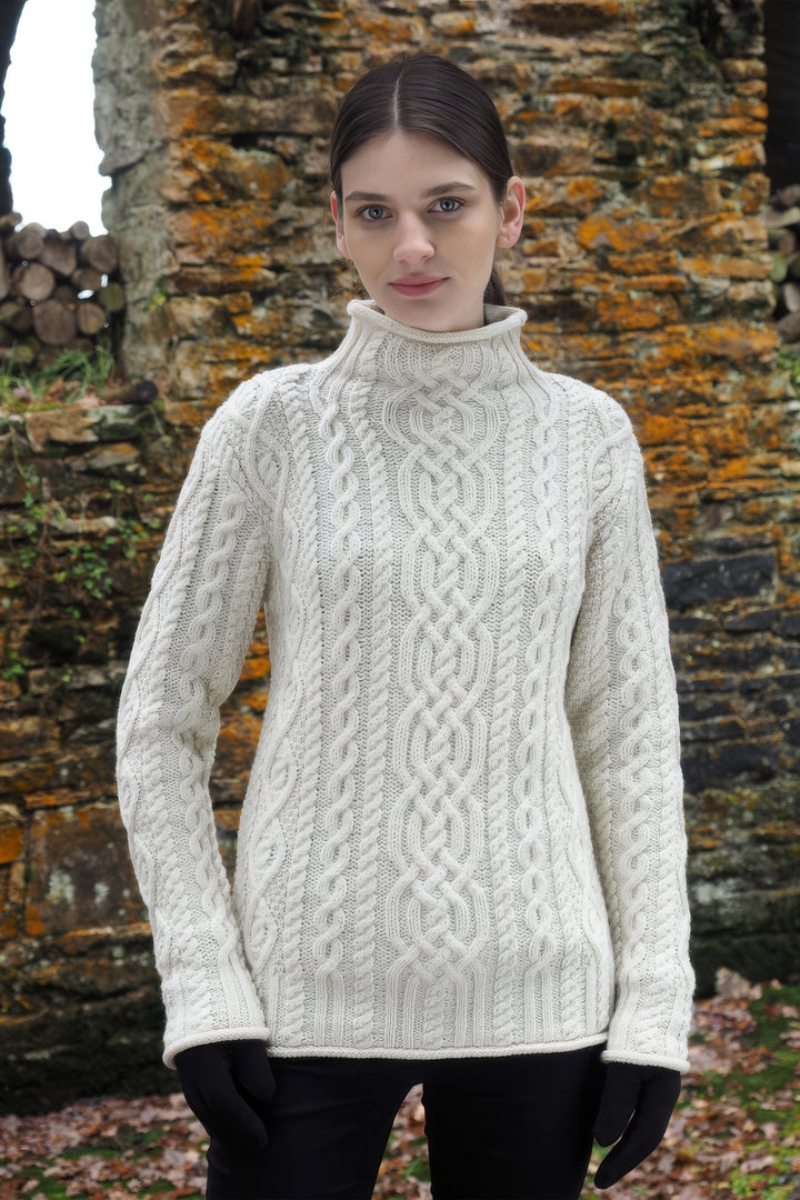 Aran Funnel Neck Sweater