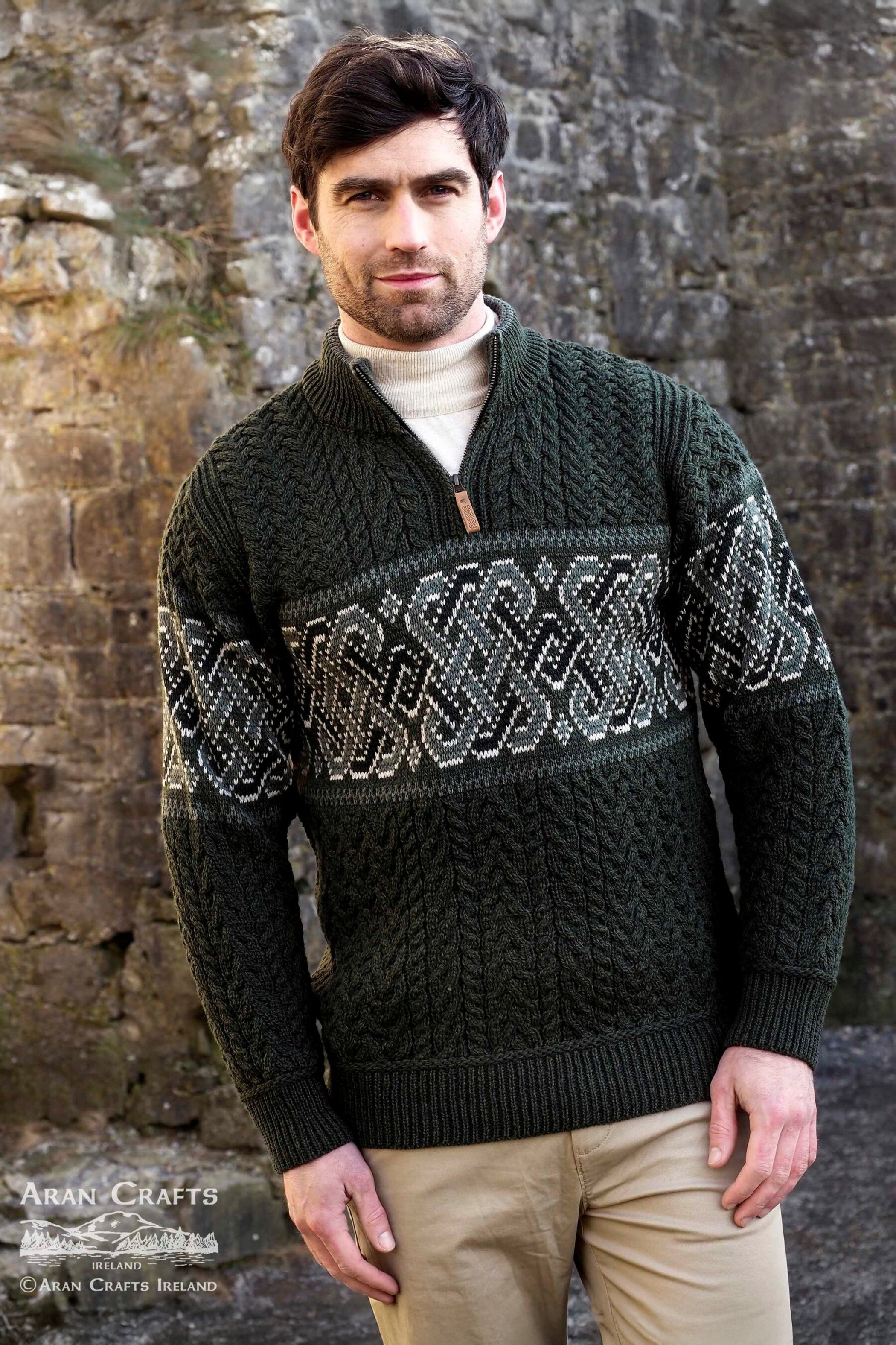 Celtic Jacquard Half-Zip Sweater – Irish Merino Wool – The Celtic