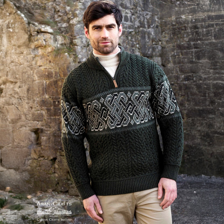 Celtic Jacquard Half-Zip Sweater – Irish Merino Wool