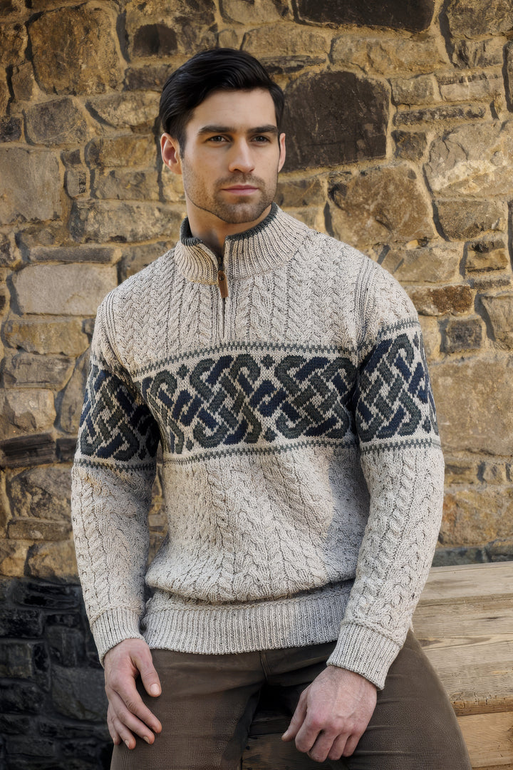 Celtic Jacquard Half-Zip Sweater – Irish Merino Wool