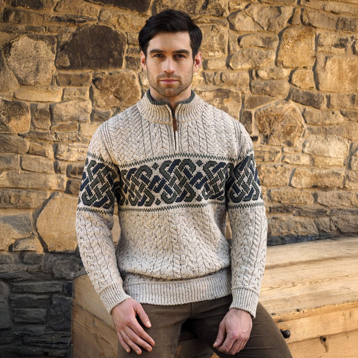 Celtic Jacquard Half-Zip Sweater – Irish Merino Wool