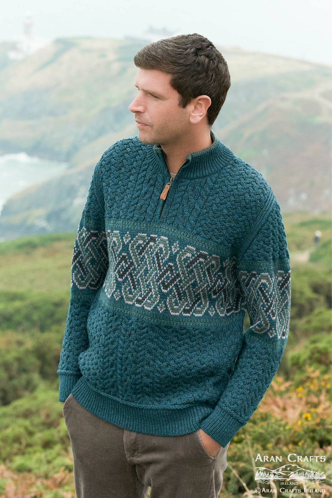 Celtic Jacquard Half-Zip Sweater – Irish Merino Wool