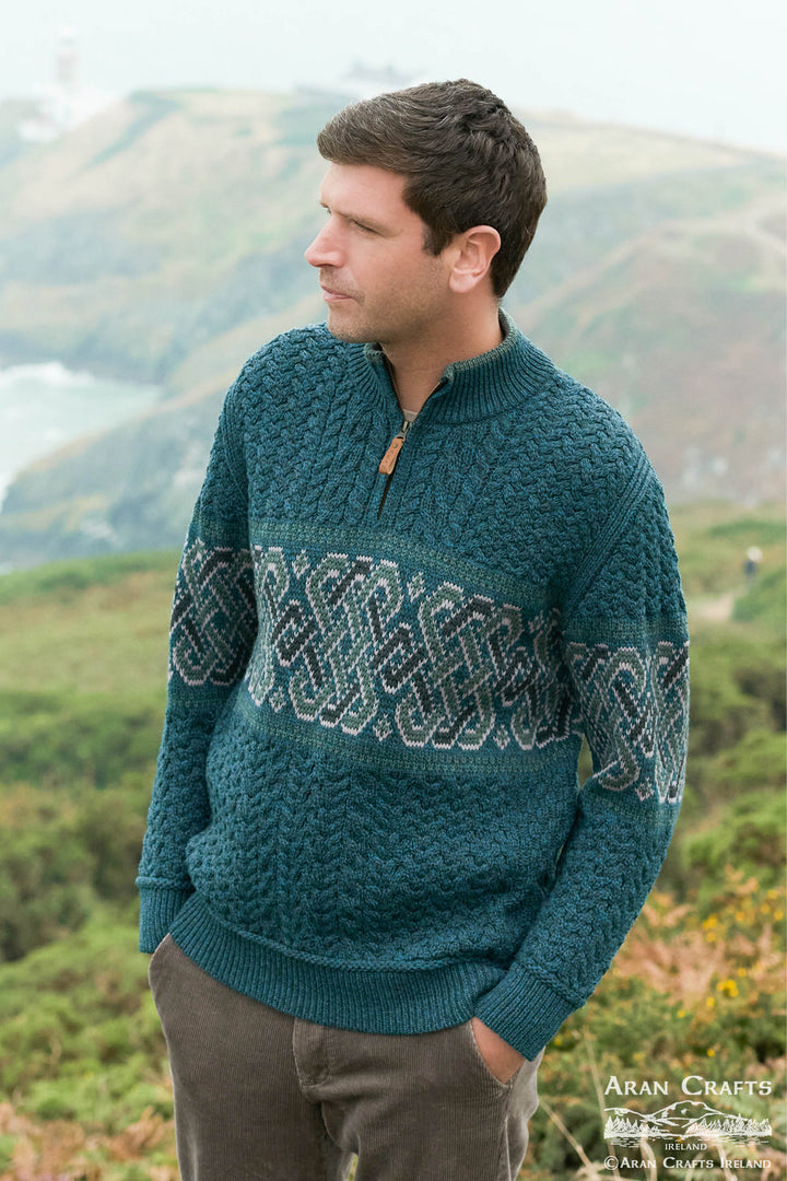 Celtic Jacquard Half-Zip Sweater – Irish Merino Wool