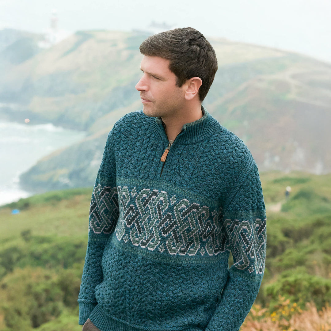 Celtic Jacquard Half-Zip Sweater – Irish Merino Wool